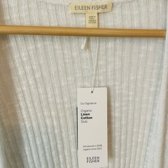 Eileen Fisher White Organic Cotton Ribbed Open Cardigan - Picture 3 of 7